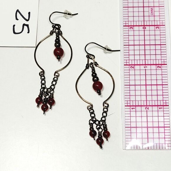 boho earrings 025#mfs Carnelian gemstone earrings fringe drop earrings hand wrap - Picture 4 of 6